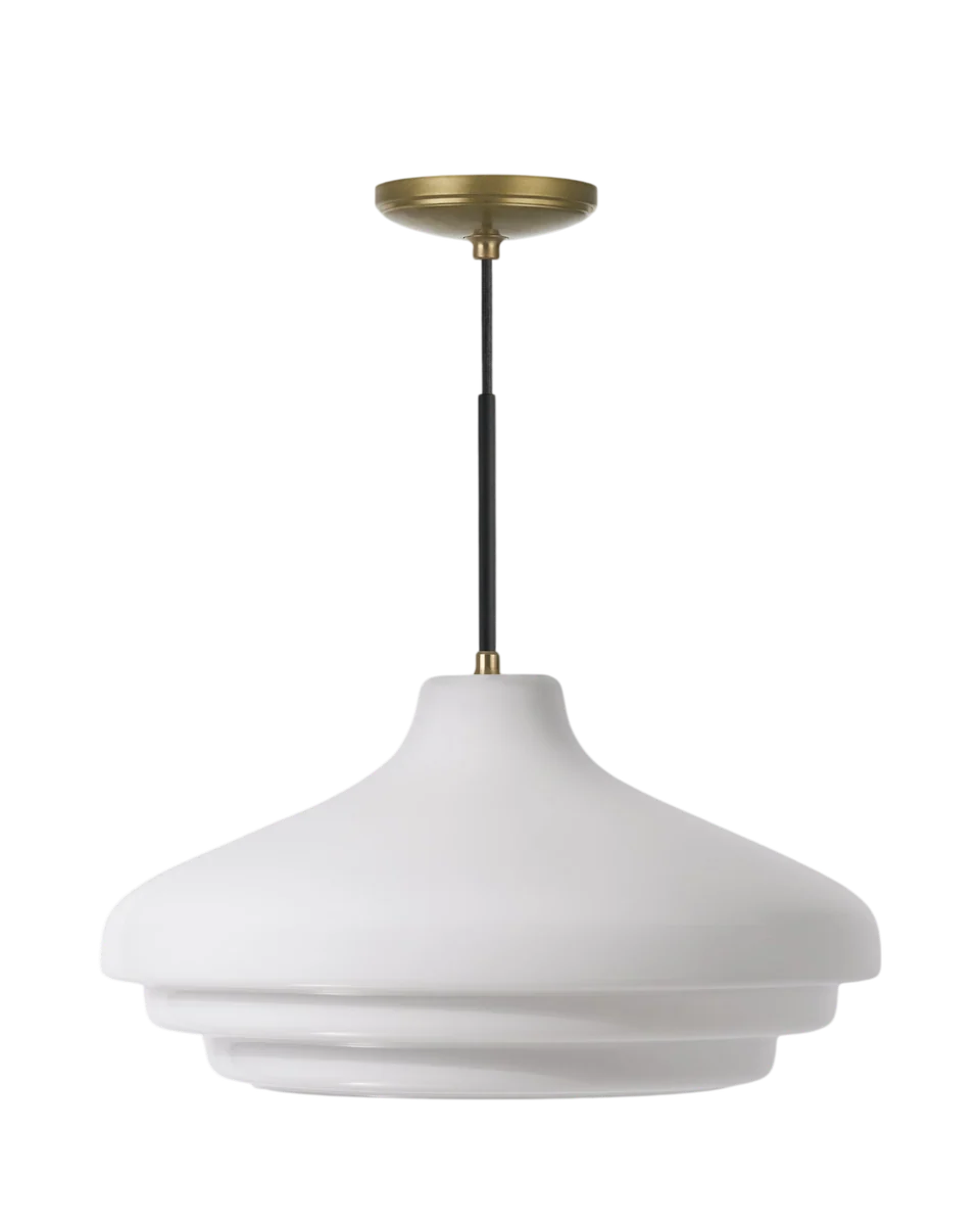 large opal glass and brass pendant light in brass by Corston