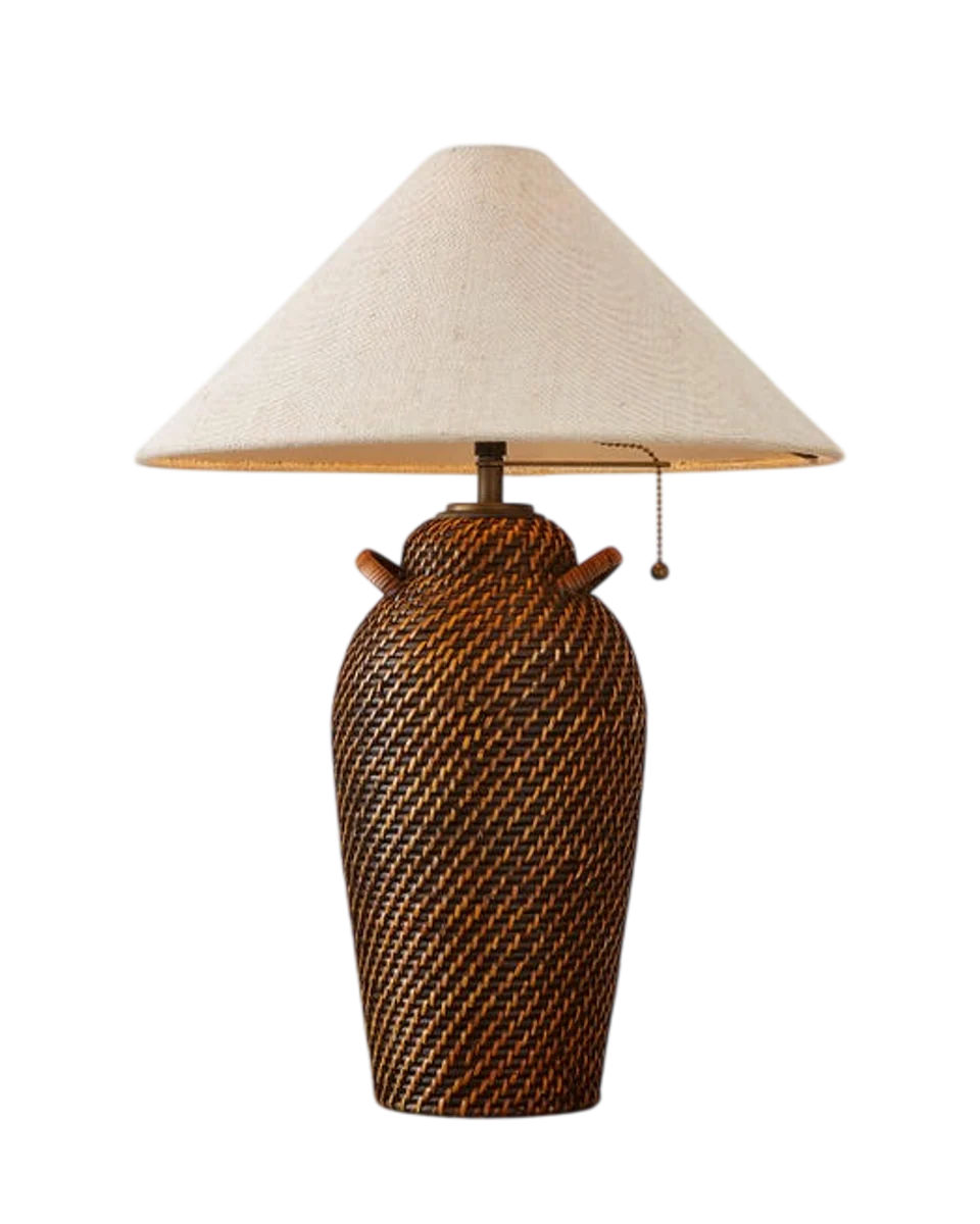 rattan table lamp in natural by Dunelm