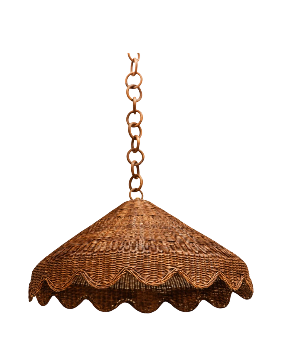 scalloped pendant light in teak by Hastshilp