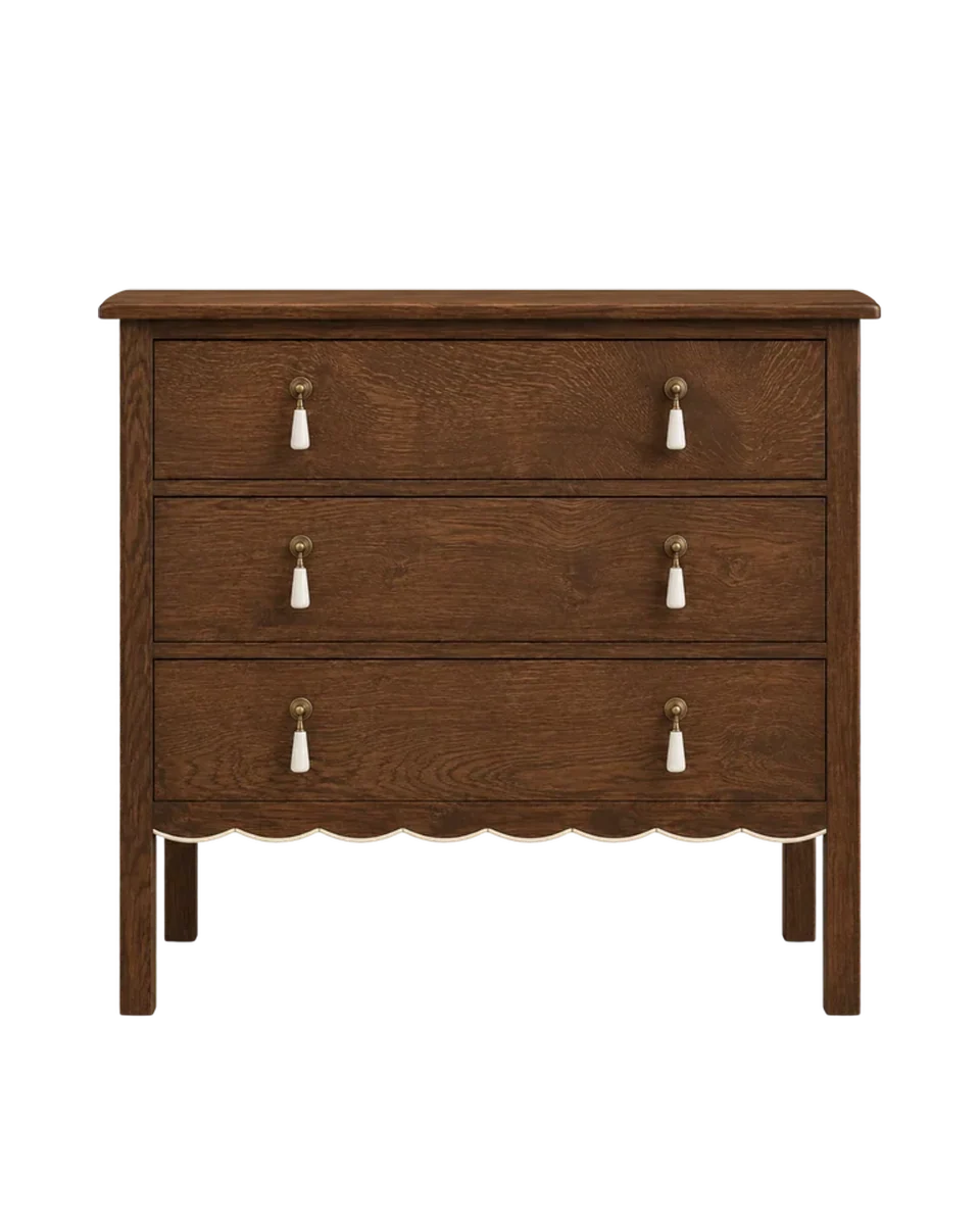 walnut scalloped chest of drawers by Attica Studios