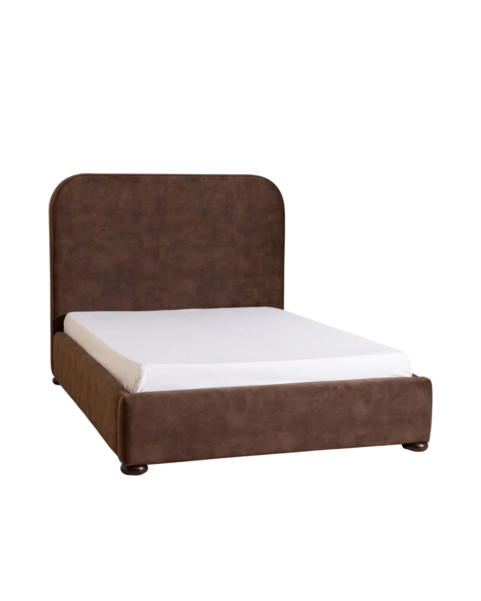velvet curve headboard bed by Six The Residence