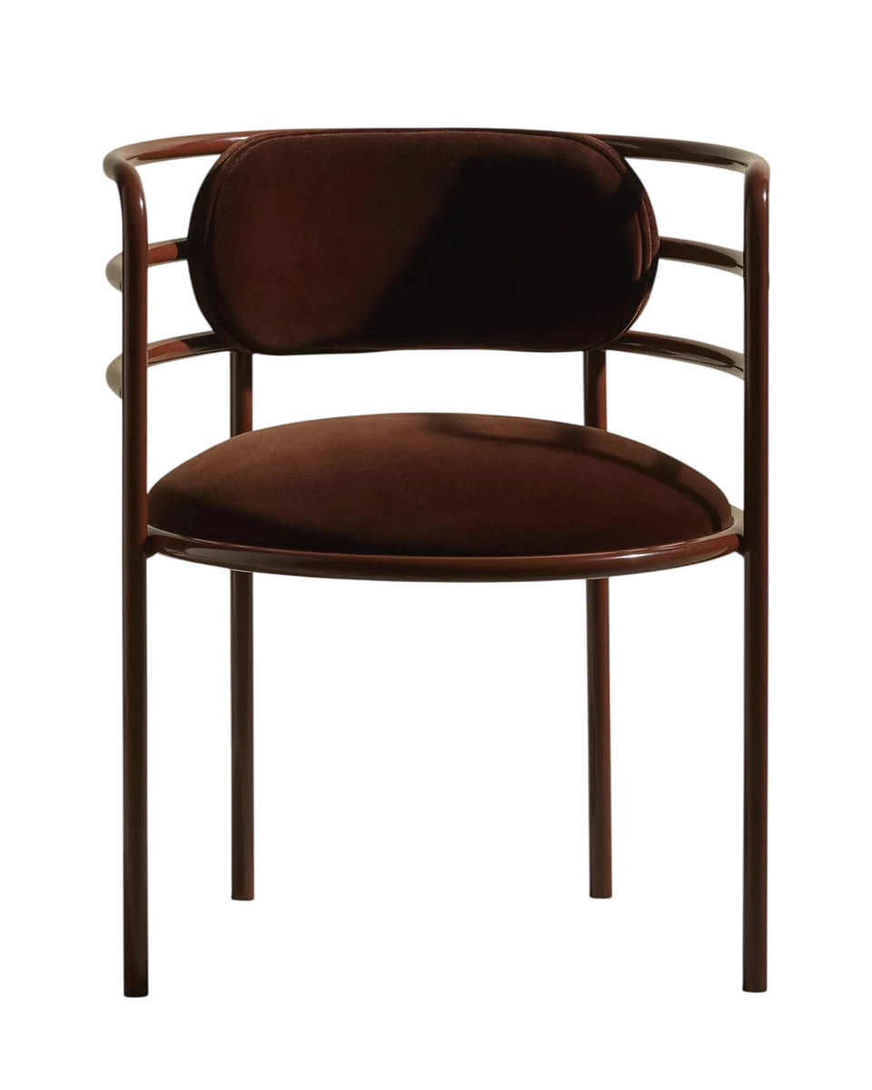 chocolate velvet metal chair by Maison Sarah Lavoine
