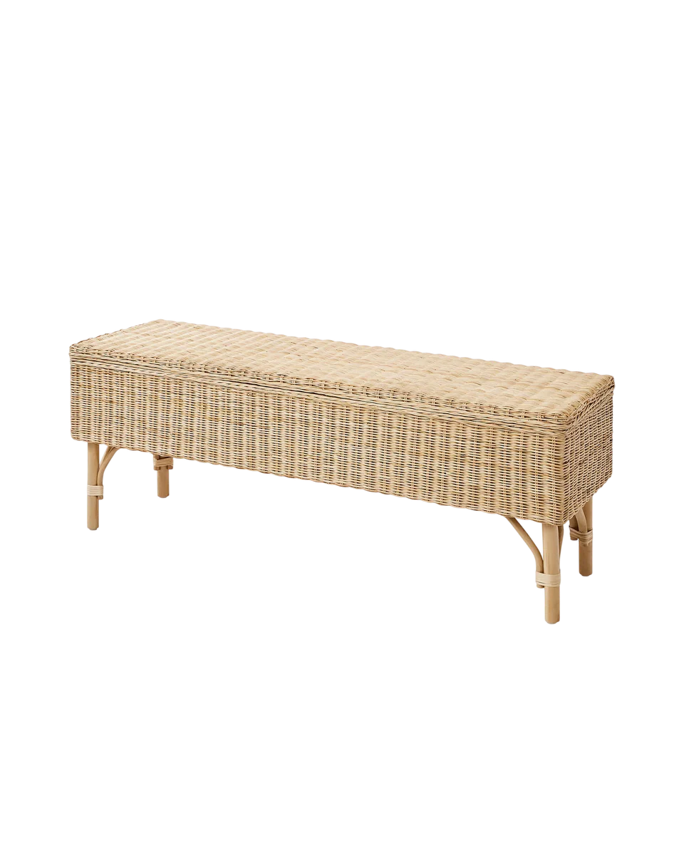 rattan bench with storage=