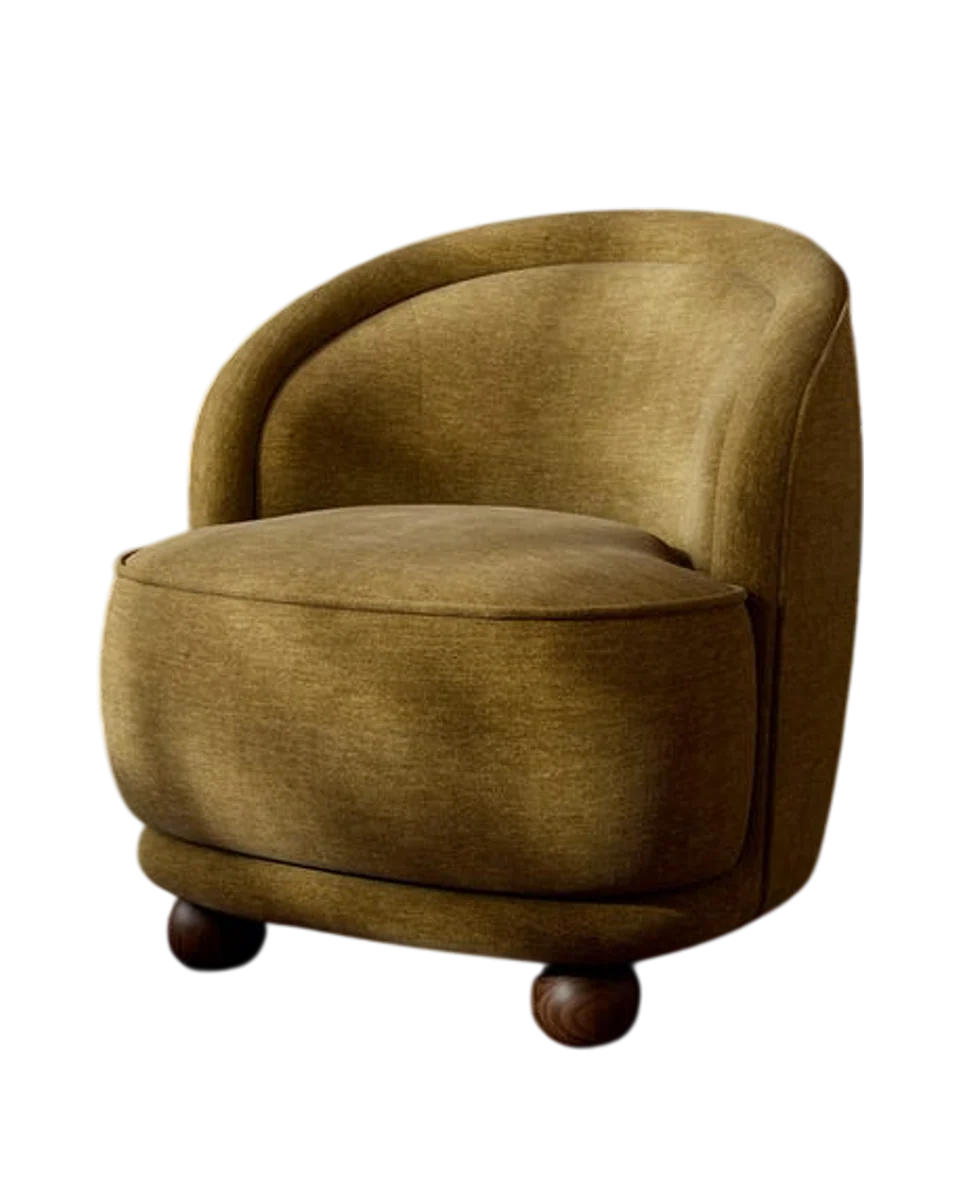 olive chenille tub chair by Dunelm