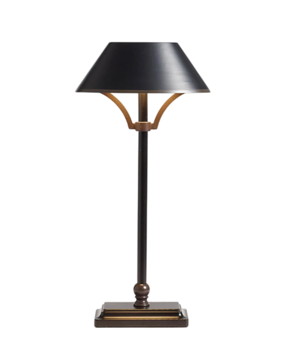 small black cordless table lamp in black by OKA