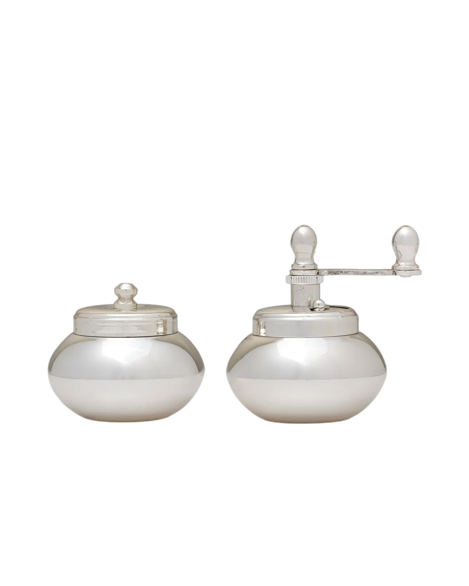 silver pepper mill and salt shaker by Porta