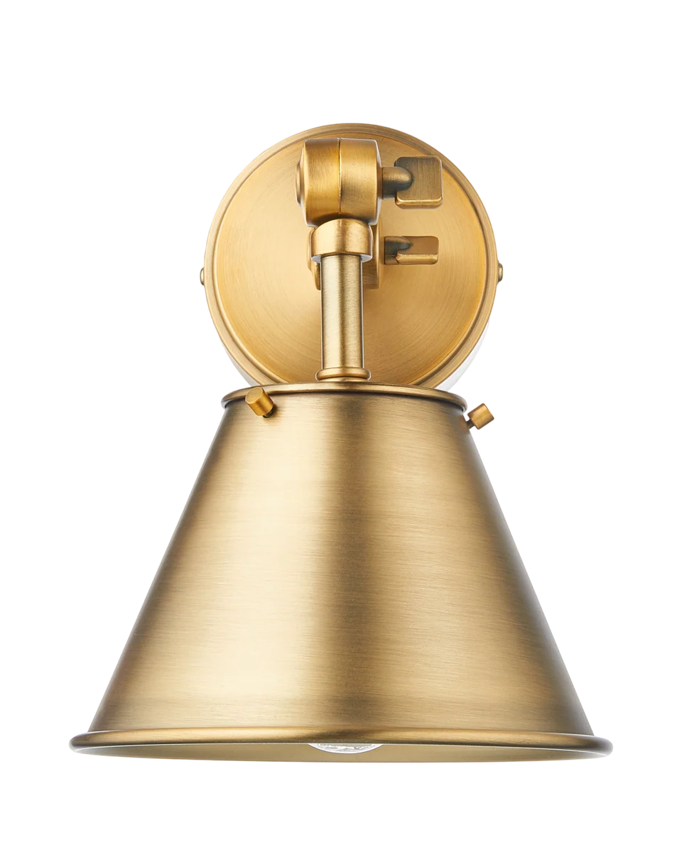 adjustable brass downlighter wall light in yellow by John Lewis