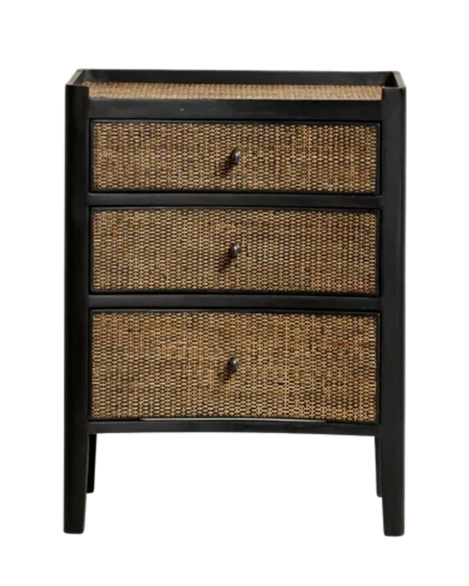 ebony and rattan bedside drawers by Oka