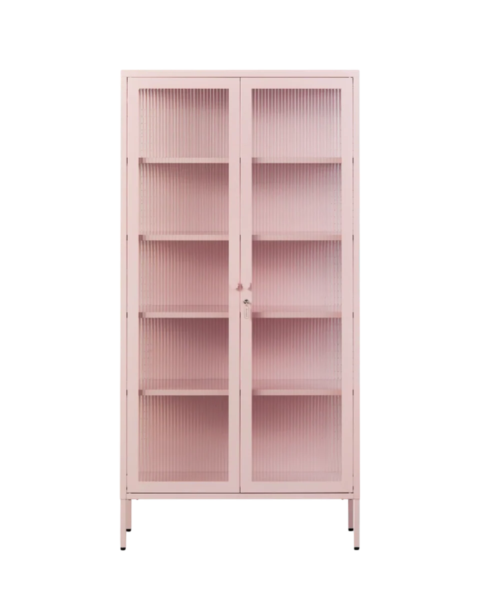 blush fluted glass display cabinet