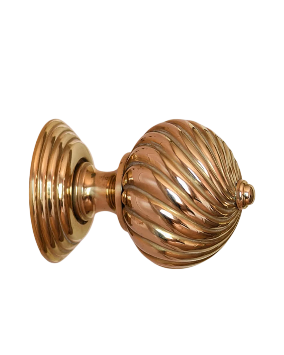 burcot swirl door knobs in polished brass by Willow & Stone