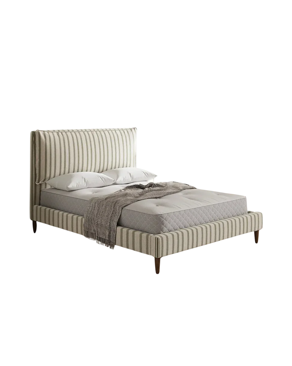 cushioned headboard stripe bed