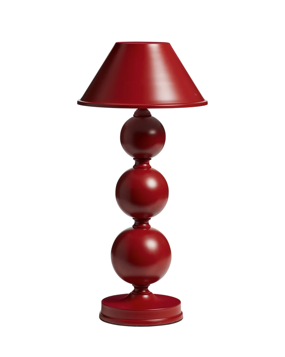 red cordless table lamp with shade in red by OKA