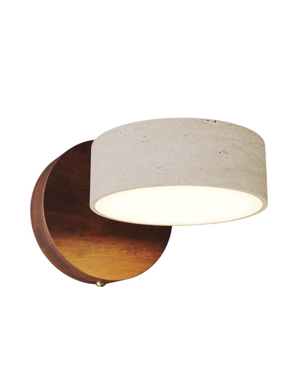 stone and oak wall light by Drench