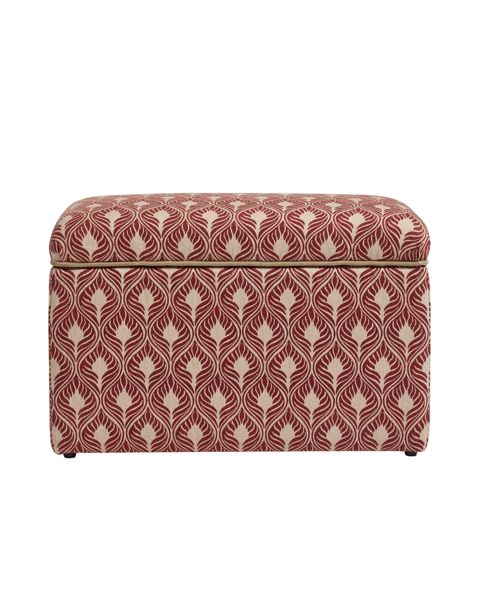 red linen upholstered trunk by OKA
