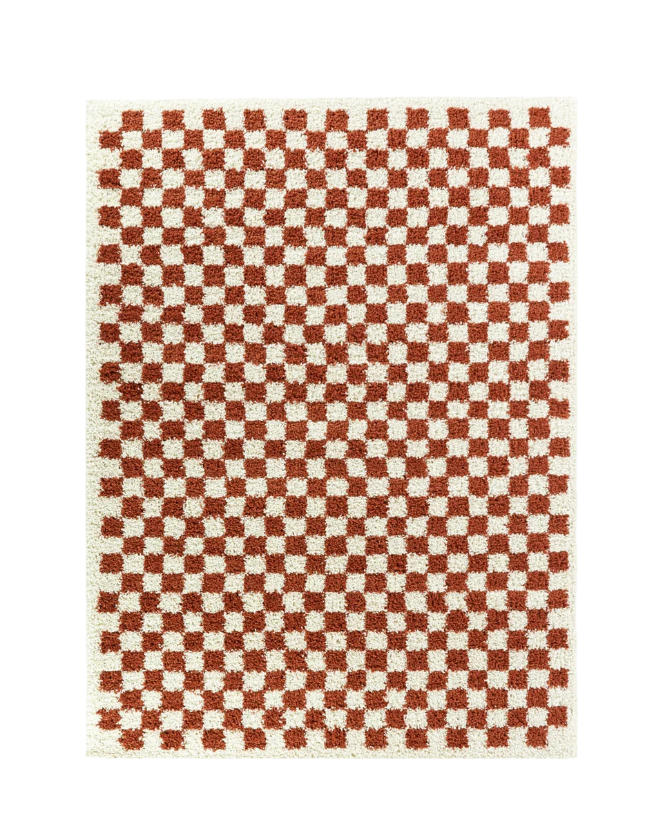 chequered orange/cream rug by Wayfair, view 2