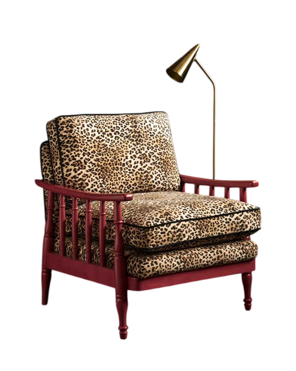 leopard print & red spindle armchair by Rockett St George, view 2