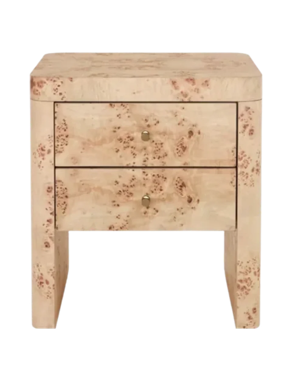 burr wood bedside table by John Lewis