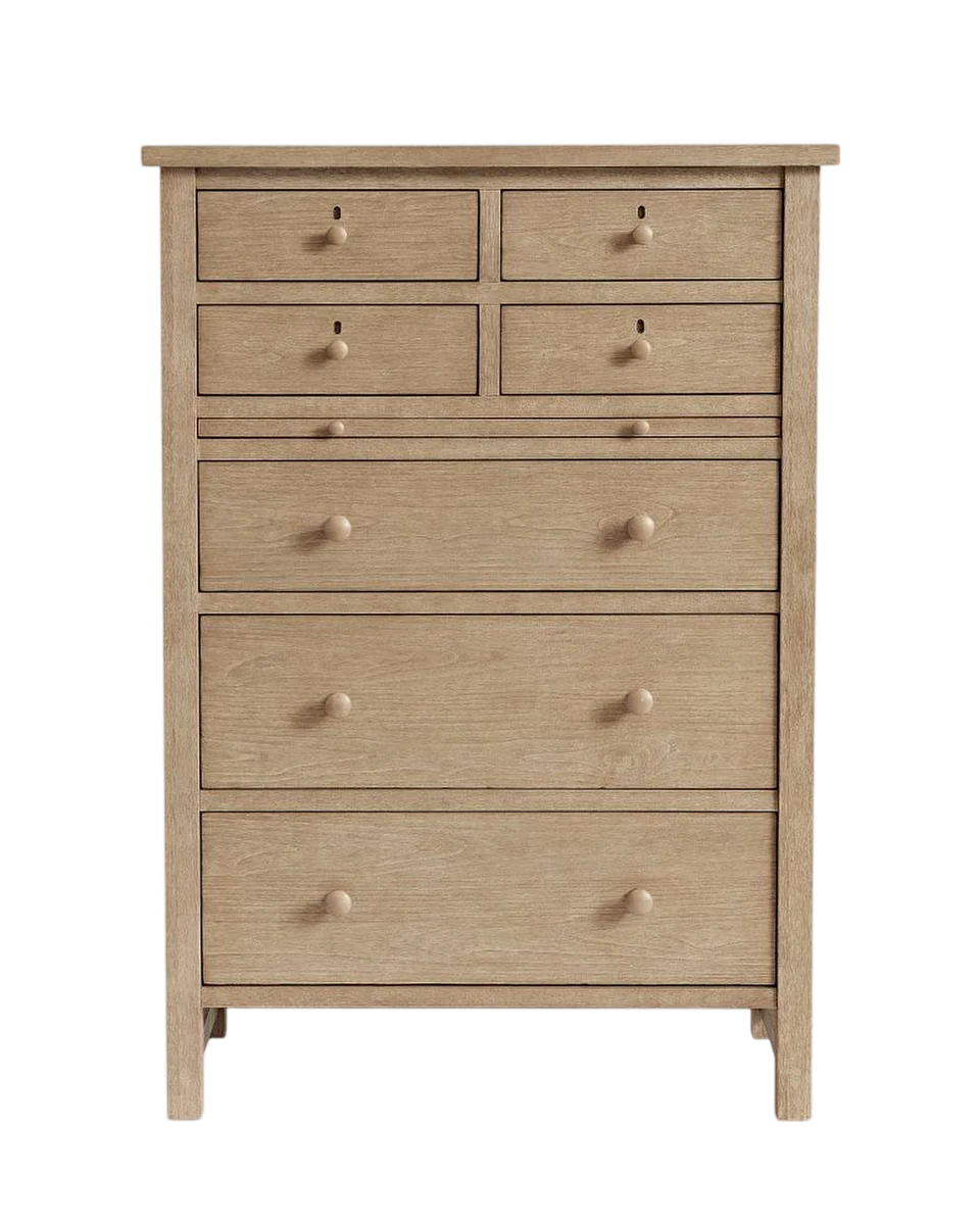 farmhouse mahogany tallboy in seadrift by Pottery Barn