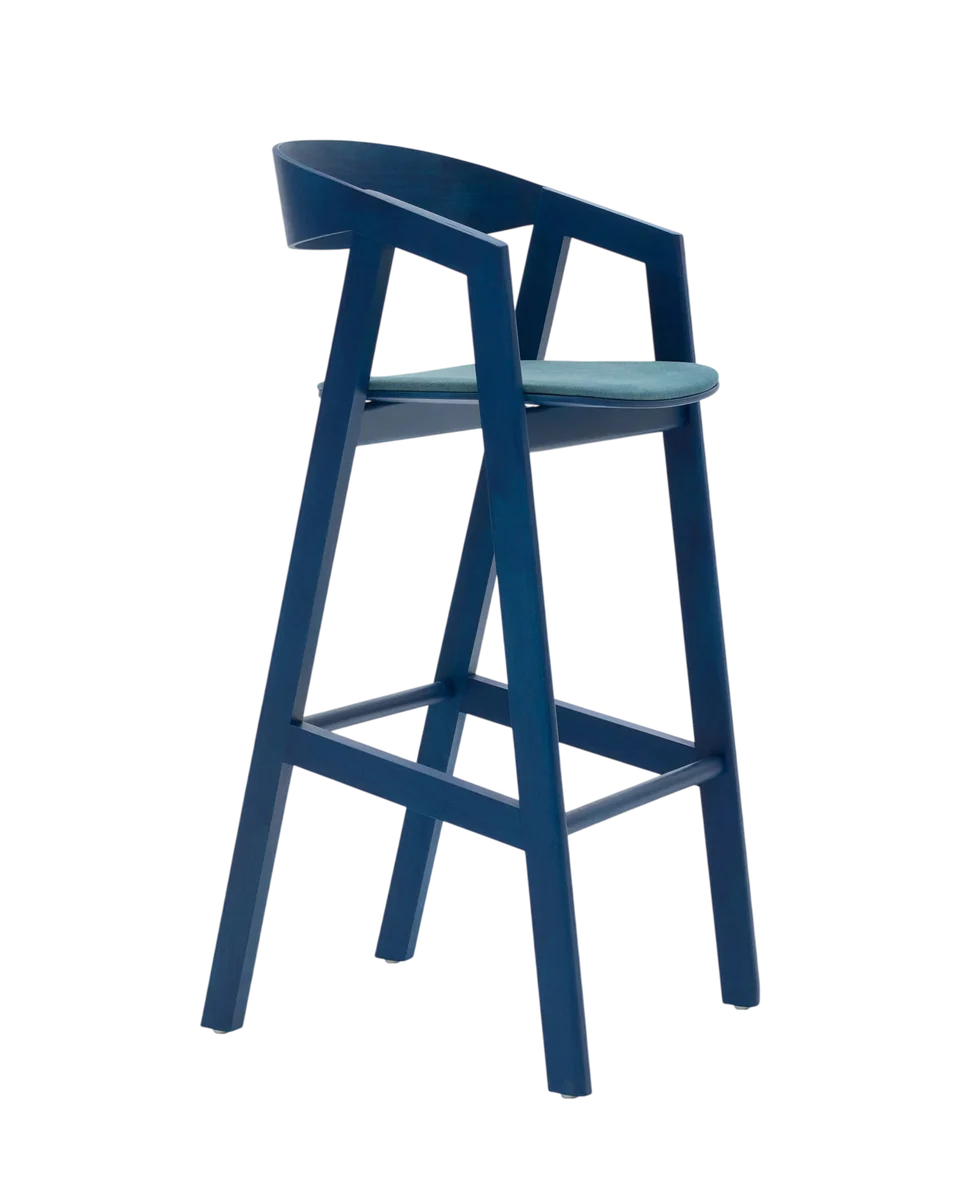 blue wooden bar stool by Cult Furniture
