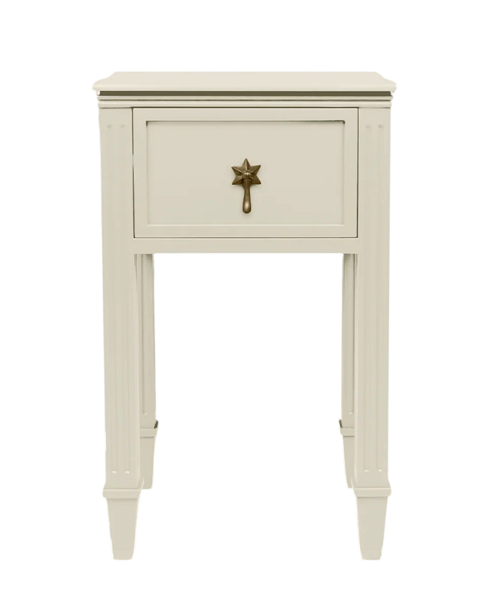 gustavian small bedside table with caned shelf in hemp by The Trove