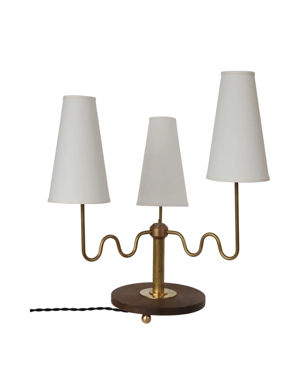 three lamp brass table lamp by Huey