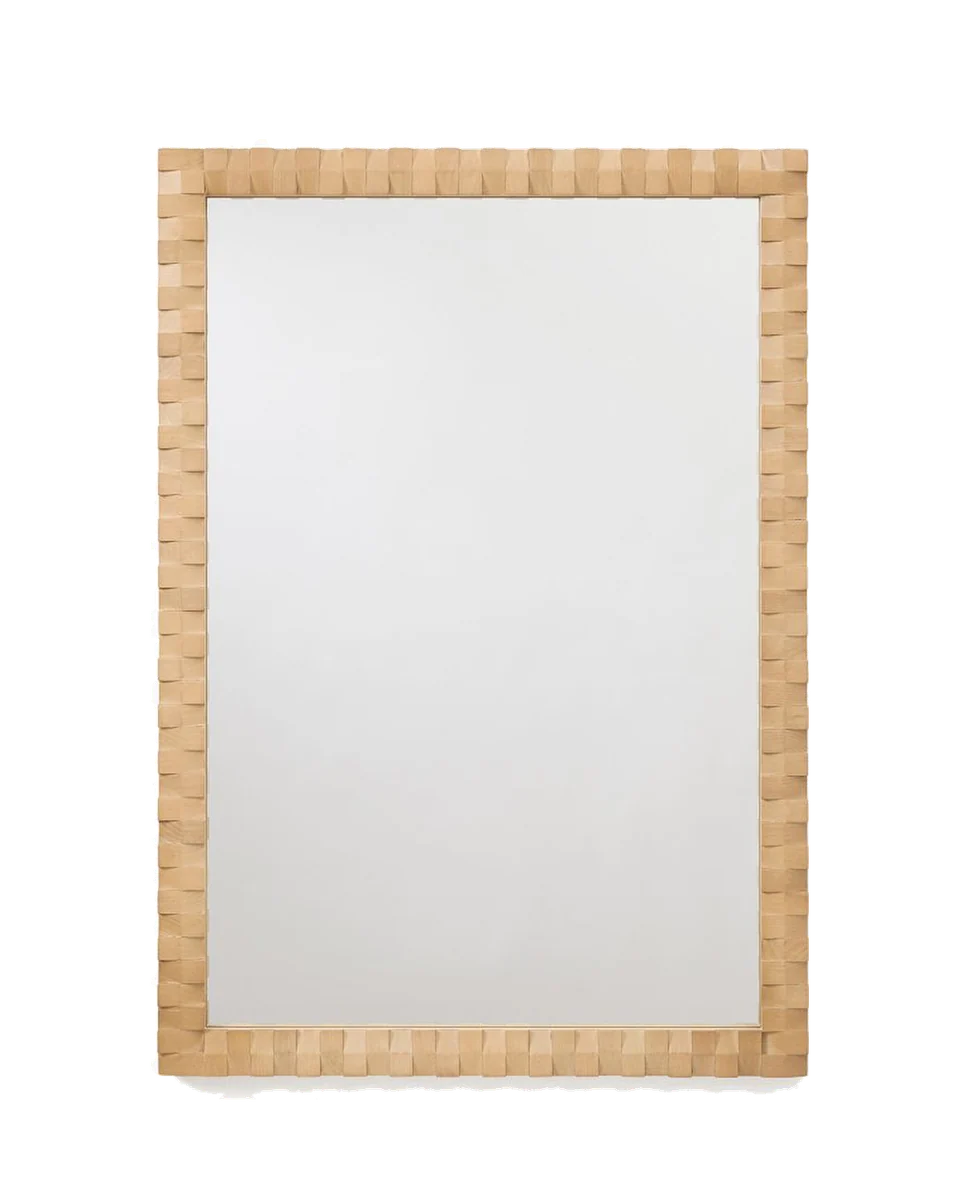cantilever textured wood mirror