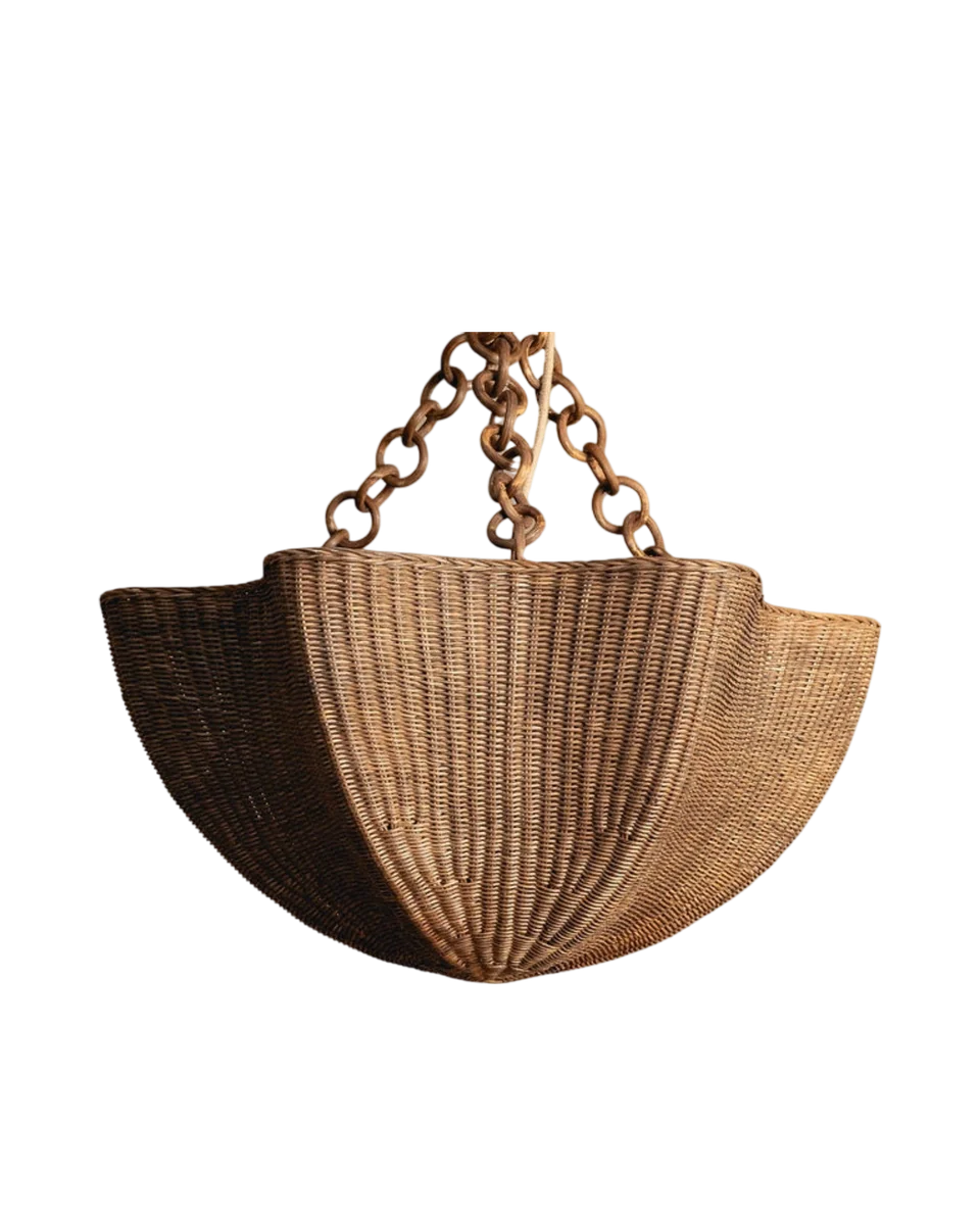 scalloped rattan pendant shade in teak by Hastshilp