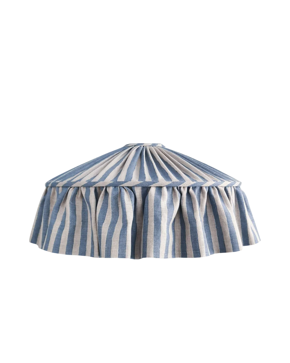 blue striped ruffled lampshade in denim blue by Beauvamp