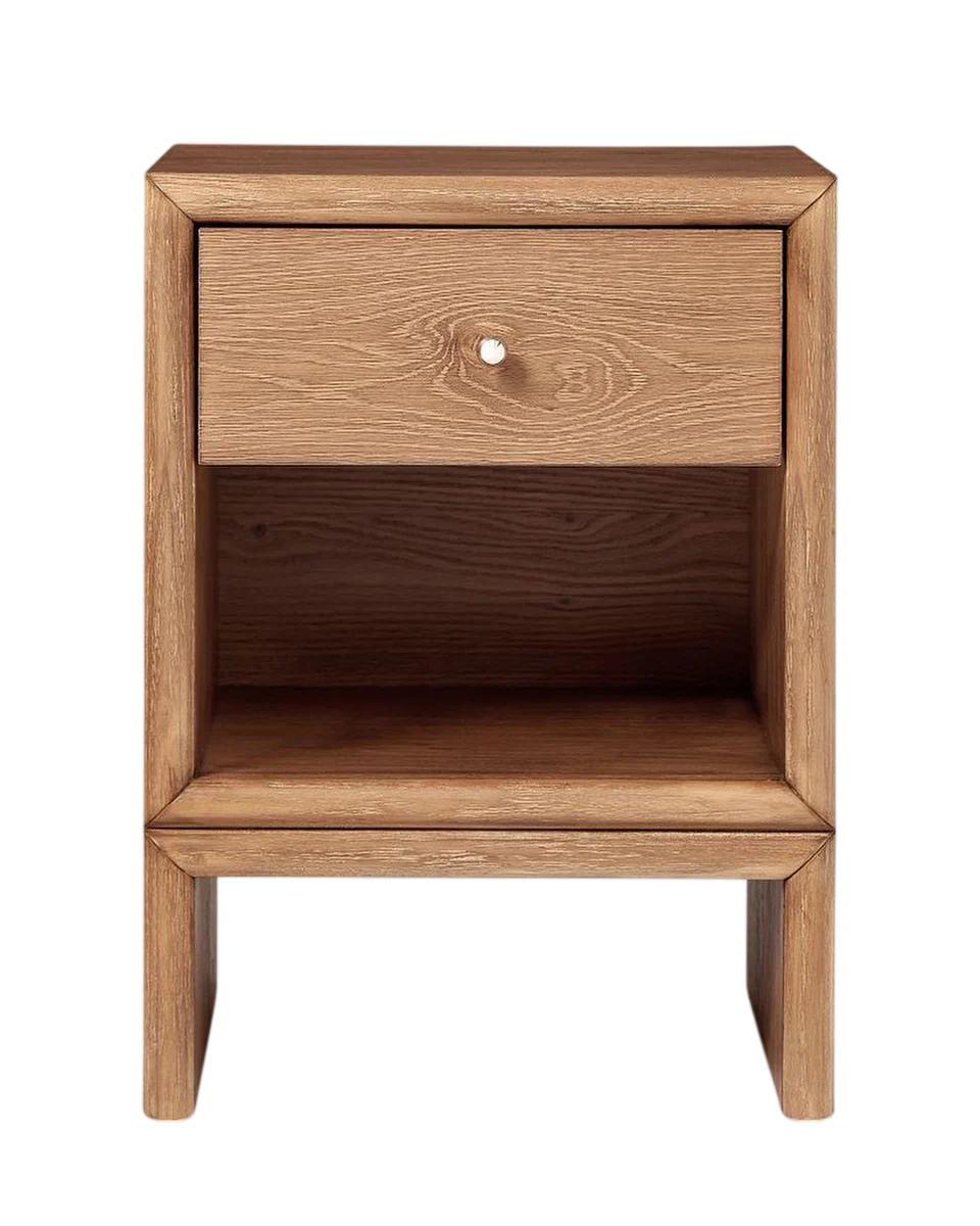 compact toasted oak bedside table in oak by West Elm