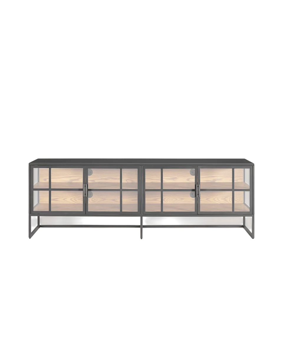 gunmetal and glass tv stand