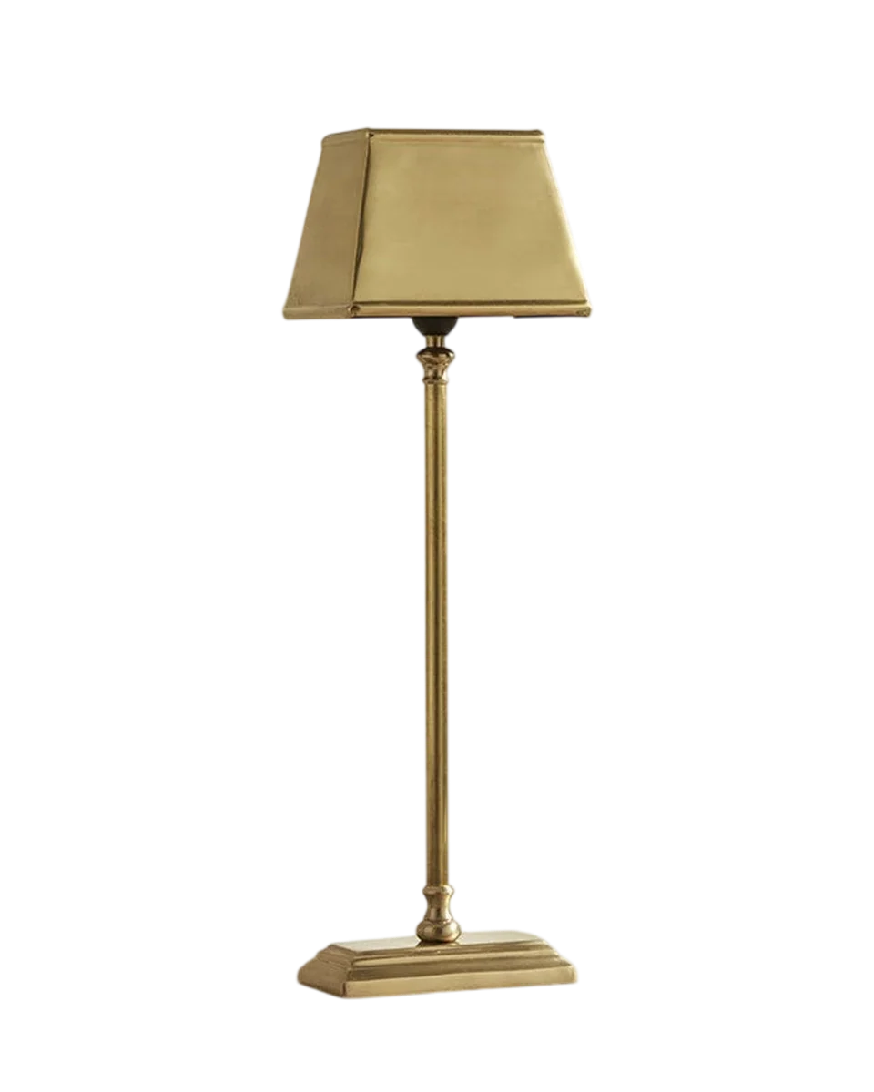 antique-finish metal desk lamp in gold by Cox & Cox