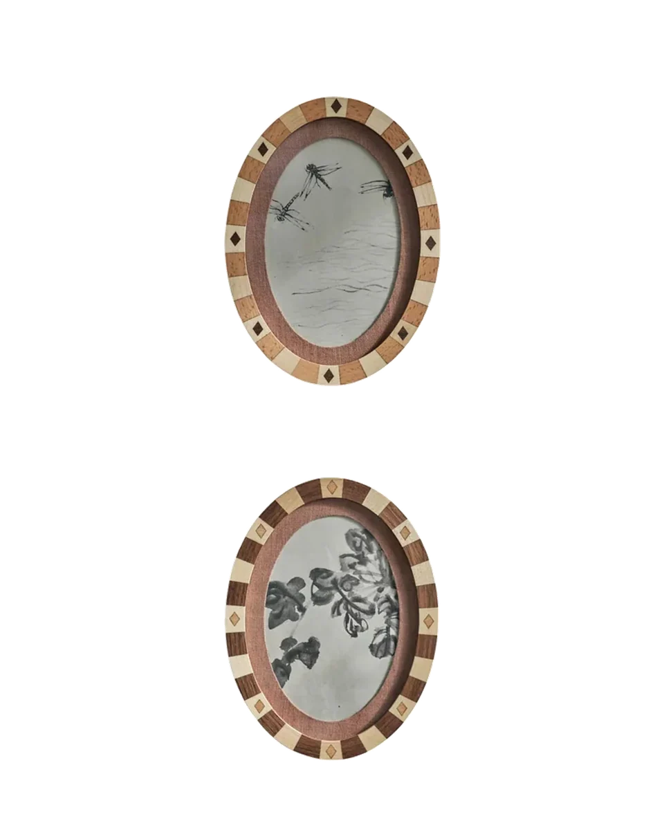 wooden inlay oval frame