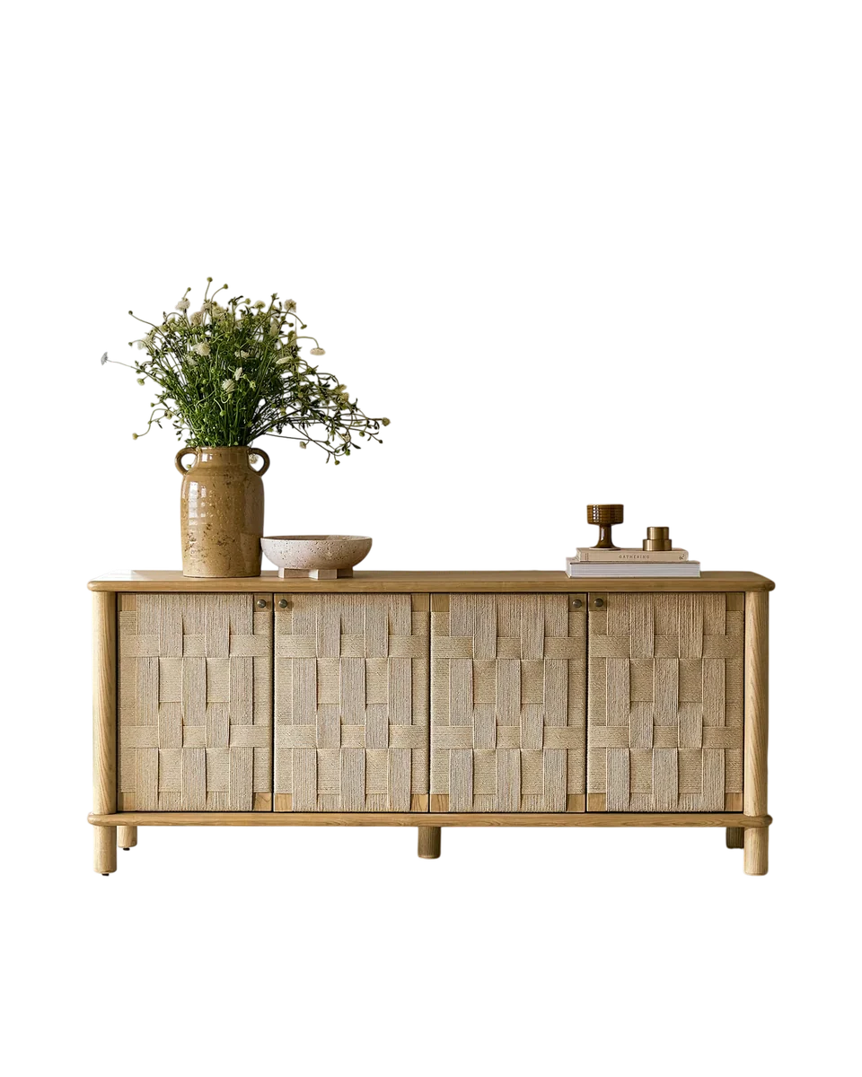 handwoven papercord sideboard