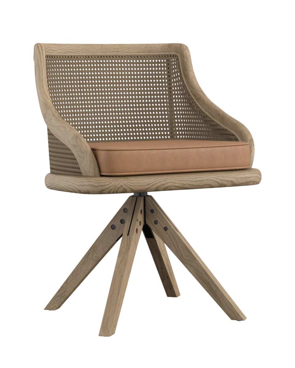 oak & can swivel chair by Oka Prod
