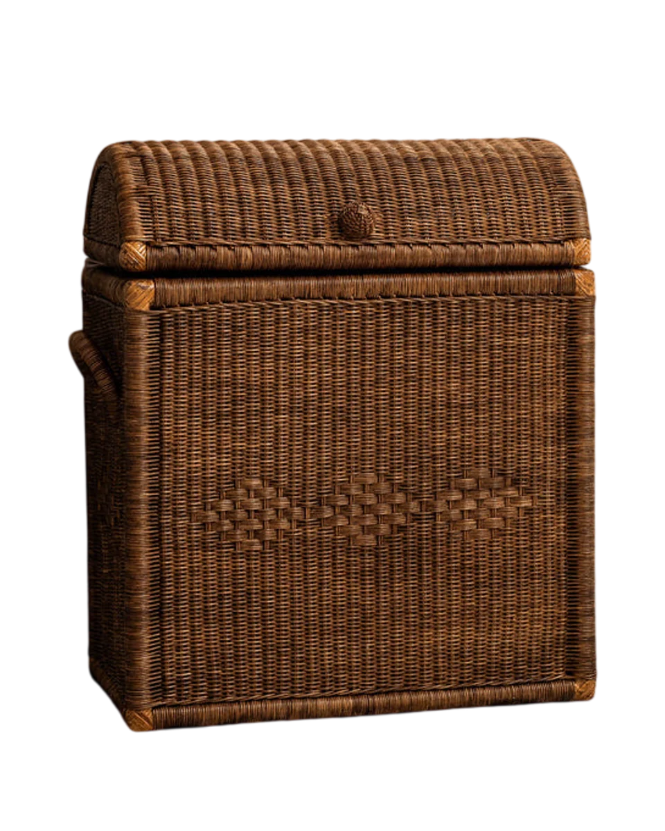 rattan laundry basket in teak by Hastshilp
