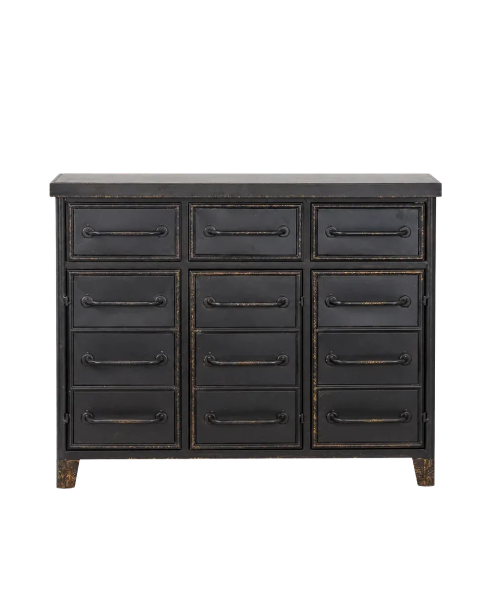 black metal chest of drawers by Hicks and Hicks