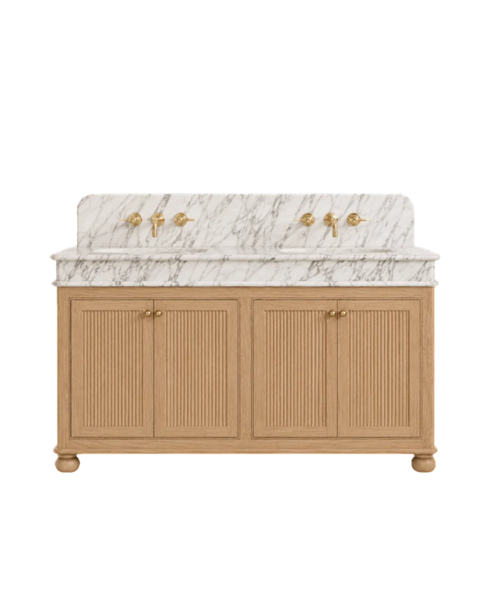marble and fluted wood double vanity by Parkey Howley, view 2