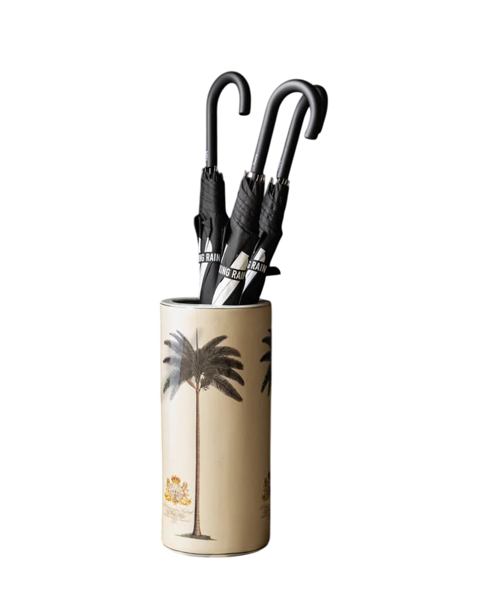 palm tree print ceramic umbrella stand in black by Rockett St George