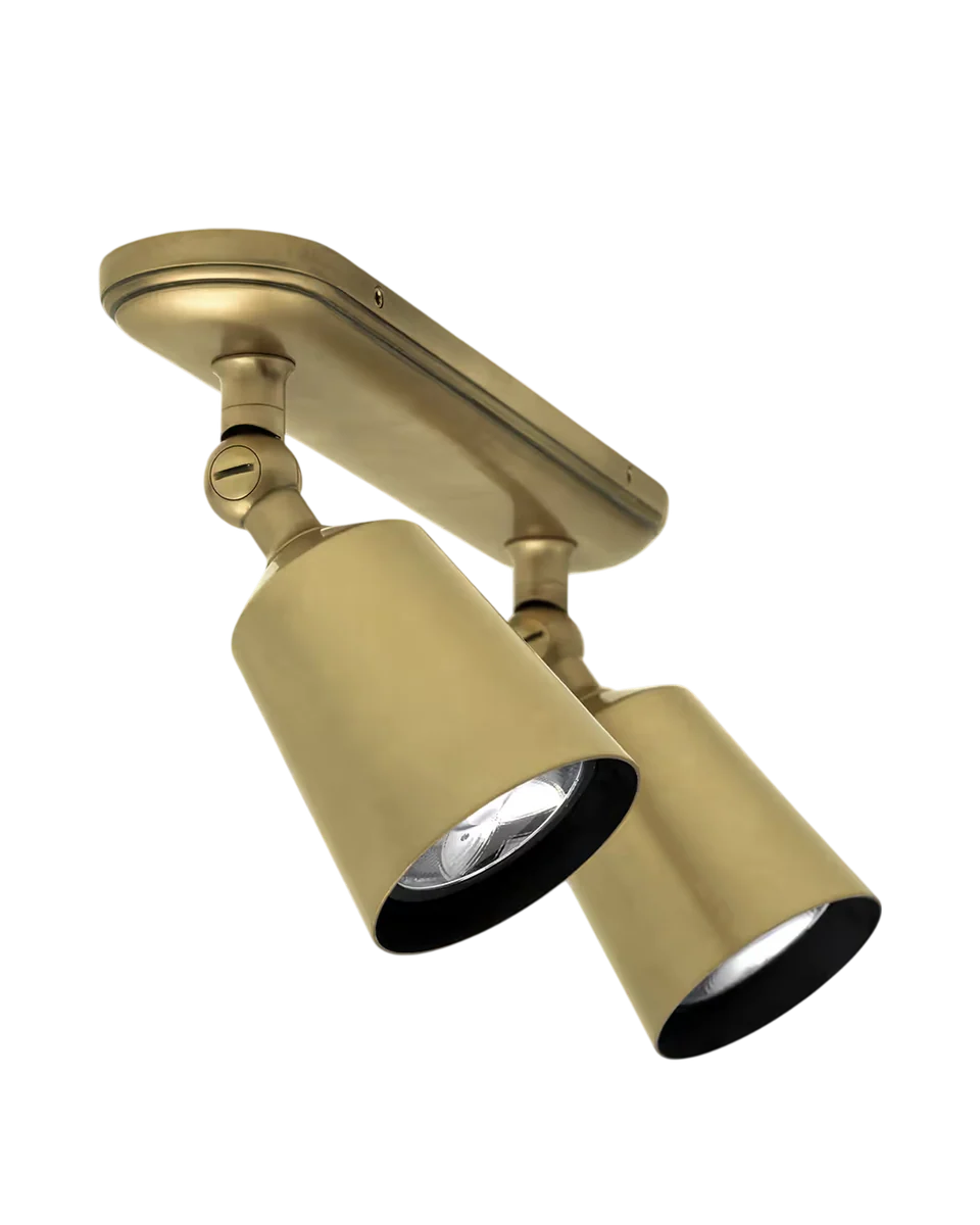 antique brass double spotlight in brass by Corston