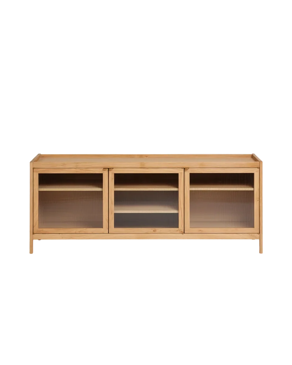 wooden reeded glass media cabinet by Another Country