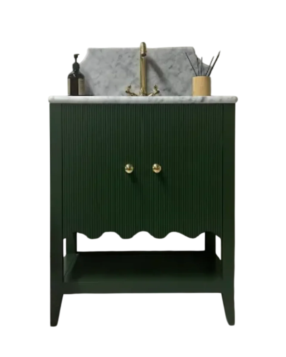 scalloped painted oak vanity by Parker Howley, view 2