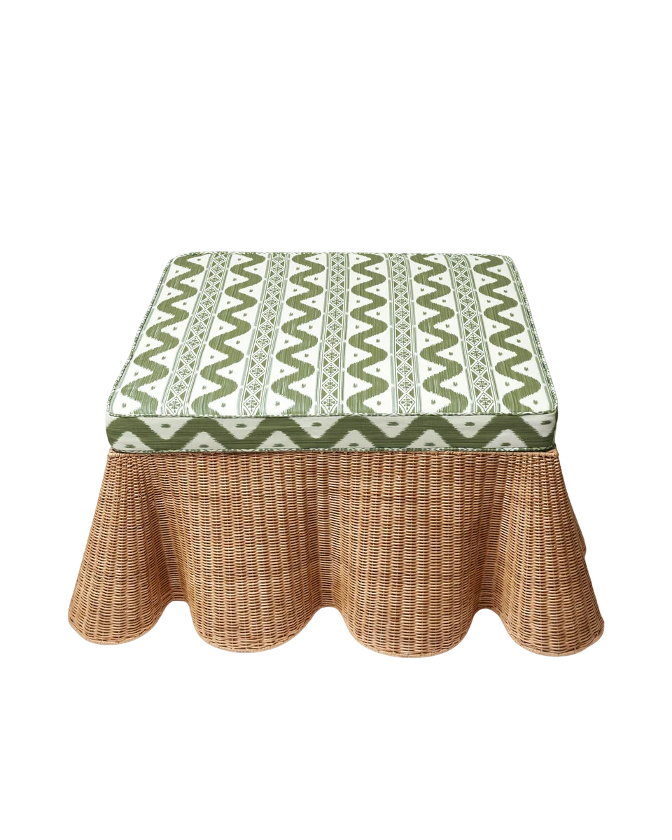 rattan scalloped ottoman by Mrs. Alice