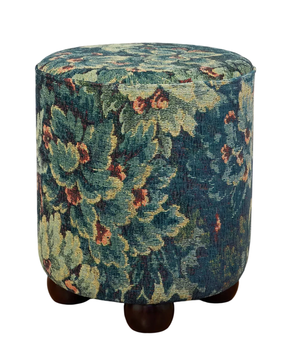 velvet and wood pouffe