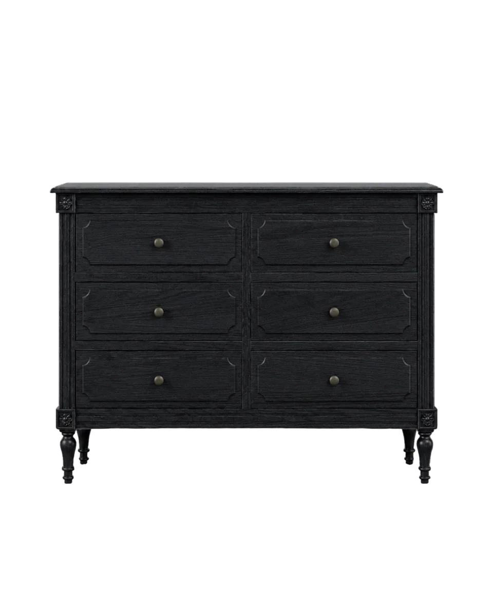 black wooden chest of drawers by Feather & Black