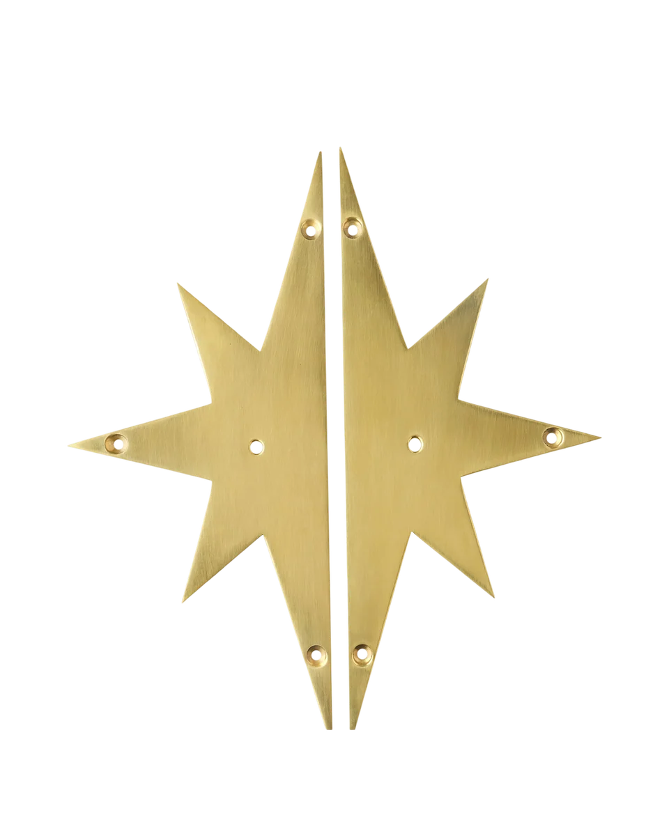 brass star knob backplates, pair
