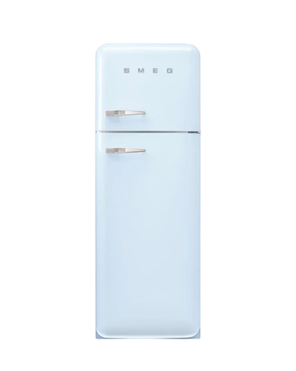 blue right hand hinge fridge freezer by Smeg