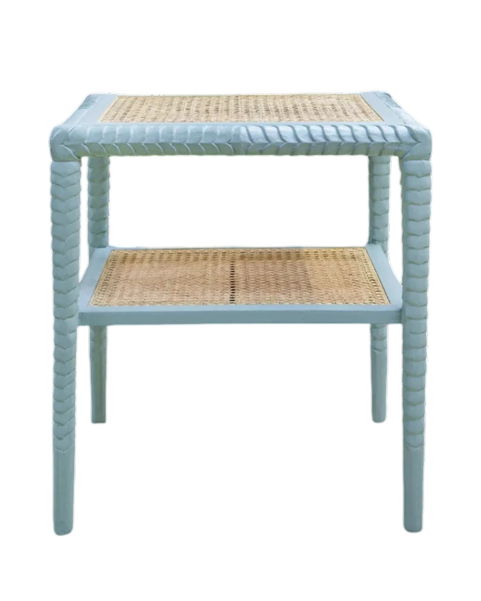 painted rattan bedside table by Birdie Fortescue