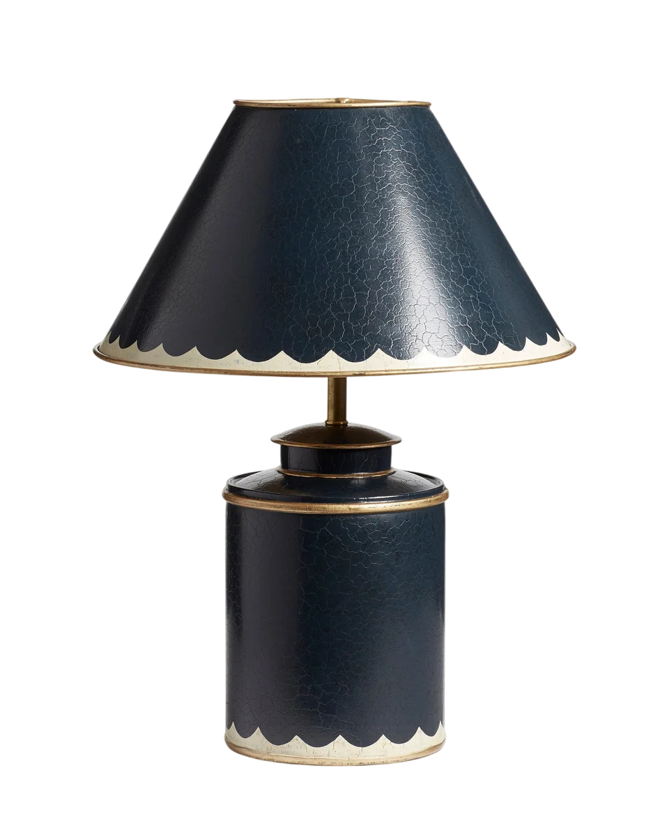 blue table lamp with matching shade in blue by OKA
