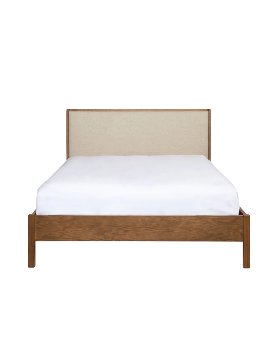 oak and linen king size bed by Heal's