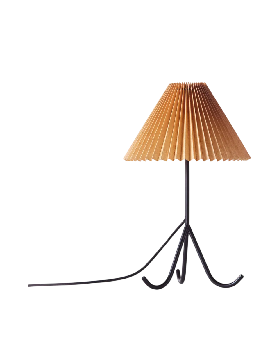 pleated mustard tripod table lamp in mustard by Dusty Deco